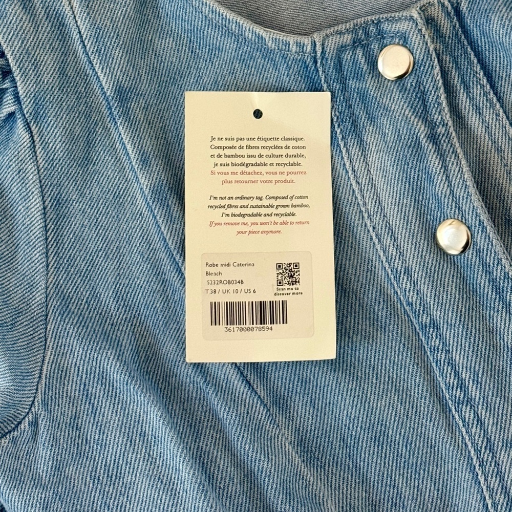 NWOT Sezane Midi Denim Long-Sleeve Caterina Dress - Picture 8 of 8